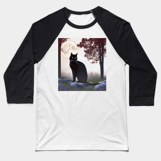 Black Cat and Full Moon Baseball T-Shirt